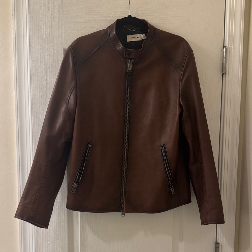Coach Men’s Brown Leather Racer Jacket
